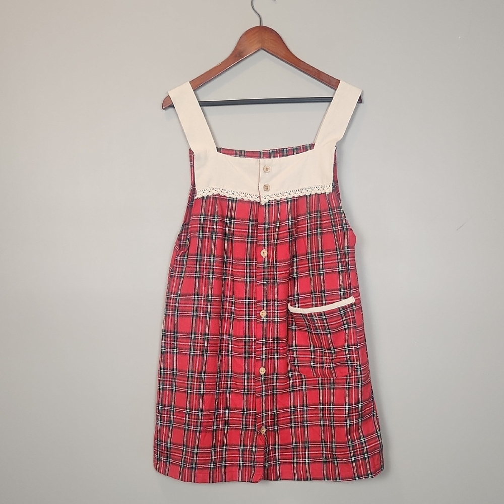 NWT Well Dressed Home‎ Tartan Plaid Button-Up Apron Size Large